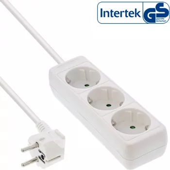 Régua de tomadas InLine 3 tomadas Schuko CEE 7/3 branco 5 m
