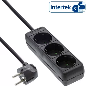 Régua de tomadas InLine 3 tomadas Schuko CEE 7/3 preto 5m