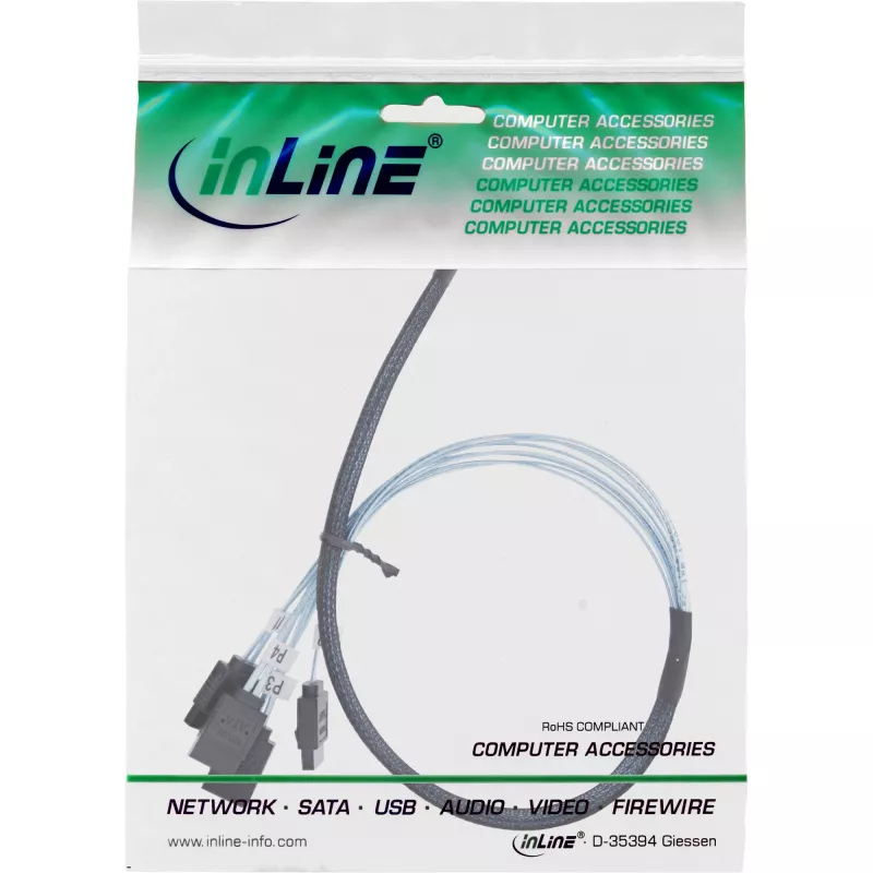 Cabo SAS slim InLine, SFF-8654 para 4x SATA 7-Pin, 12 Gb/s, 0,5 m