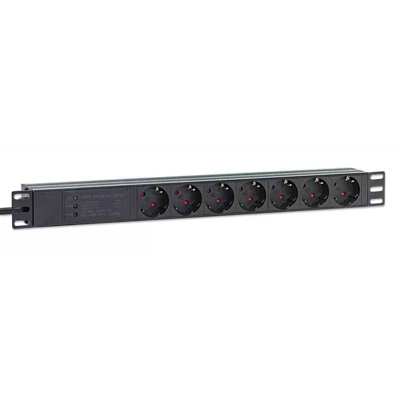 Intellinet PDU 19 polegadas 1U para rack 7 tomadas proteção contra sobretensão 16 A cabo 3 m