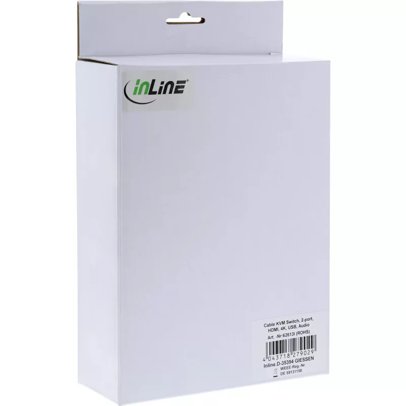 Cabo InLine comutador KVM, 2 portas, HDMI, 4K, USB, áudio