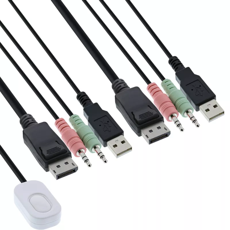 Cabo InLine comutador KVM, 2 portas, DisplayPort 1.2, 4K, USB, áudio