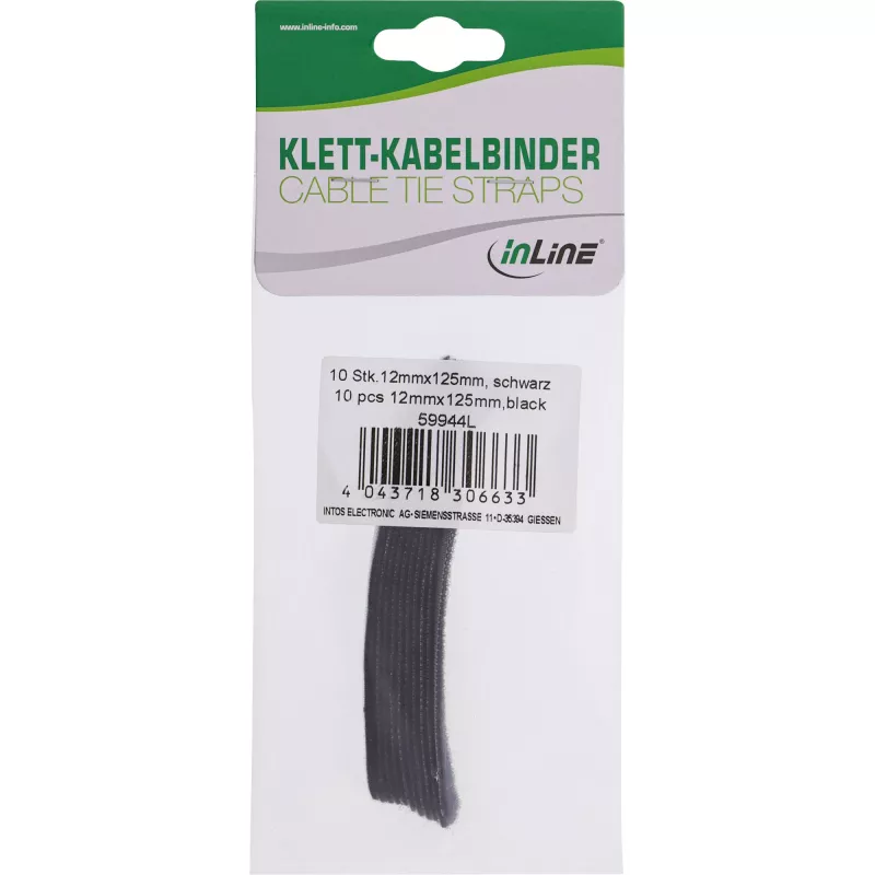 Abraçadeiras de velcro InLine 12x125mm 10 unid. preto