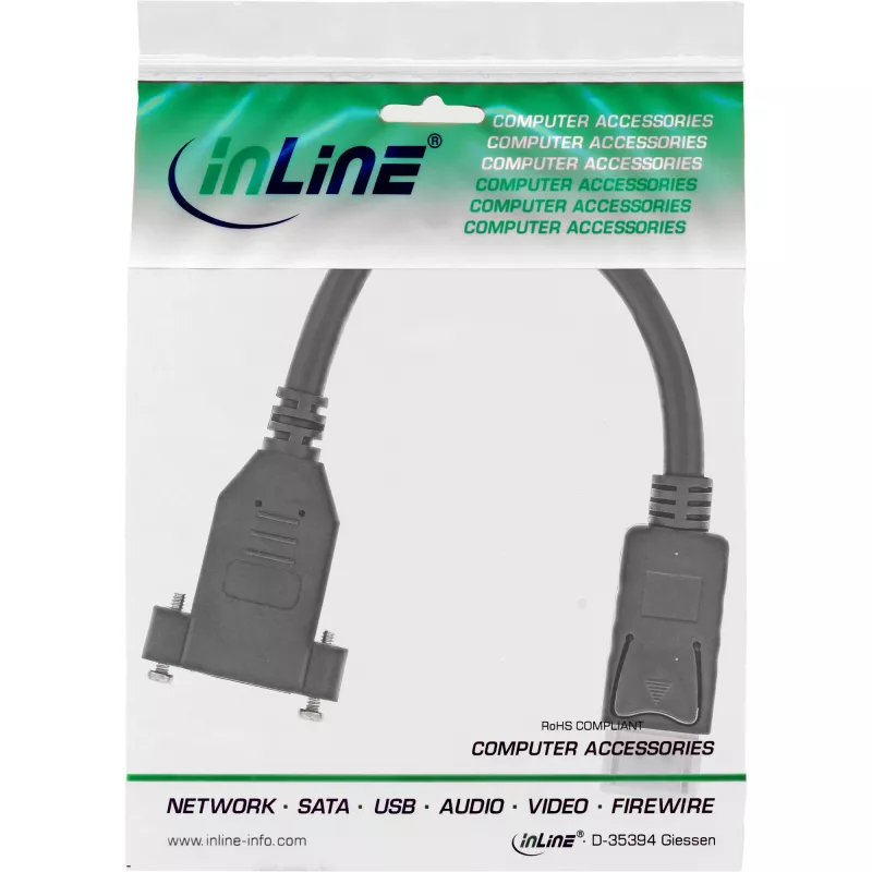 Cabo InLine DisplayPort macho para fêmea com flange 0,2 m, preto