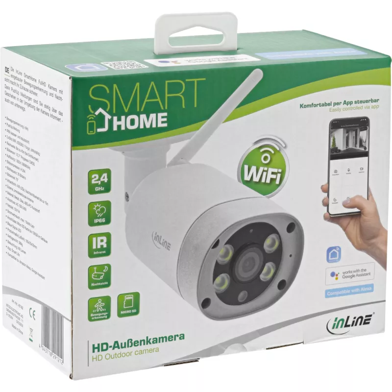 InLine SmartHome Câmara HD de exterior com luz LED, IP66