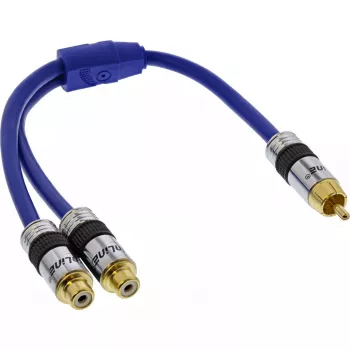 Cabo RCA em Y InLine Premium 1x RCA macho / 2x RCA fêmea 0,25 m