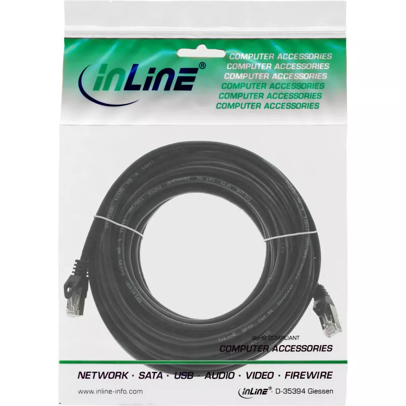 Cabo de rede InLine SF/UTP Cat.5e preto 20 m, 20 m, Cat5e, SF/UTP (S-FTP), preto