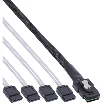 Cabo SAS InLine, Mini SAS SFF8087 para 4x SATA, Crossover, OCF, 0,50 m