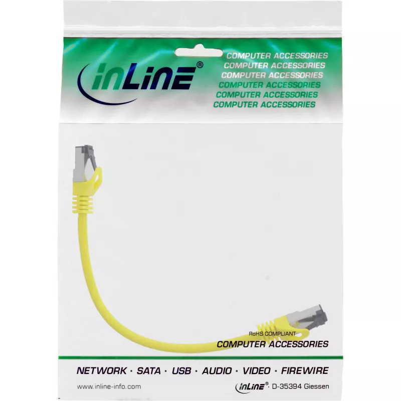 Cabo de rede InLine, S/FTP (PiMf), Cat.8.1, 2000 MHz, sem halogéneos, amarelo, 0,3 m