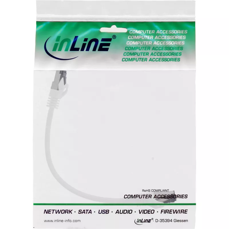Cabo de rede InLine, S/FTP (PiMf), Cat.8.1, 2000MHz, sem halogéneos, branco, 0,25 m
