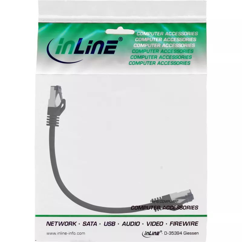 Cabo de rede InLine S/FTP PiMF Cat.8.1 sem halogéneos 2000 MHz preto, 0,25 m