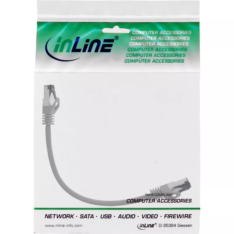 Cabo de rede InLine, S/FTP (PiMf), Cat.8.1, 2000MHz, sem halogéneos, cinzento, 0,3 m