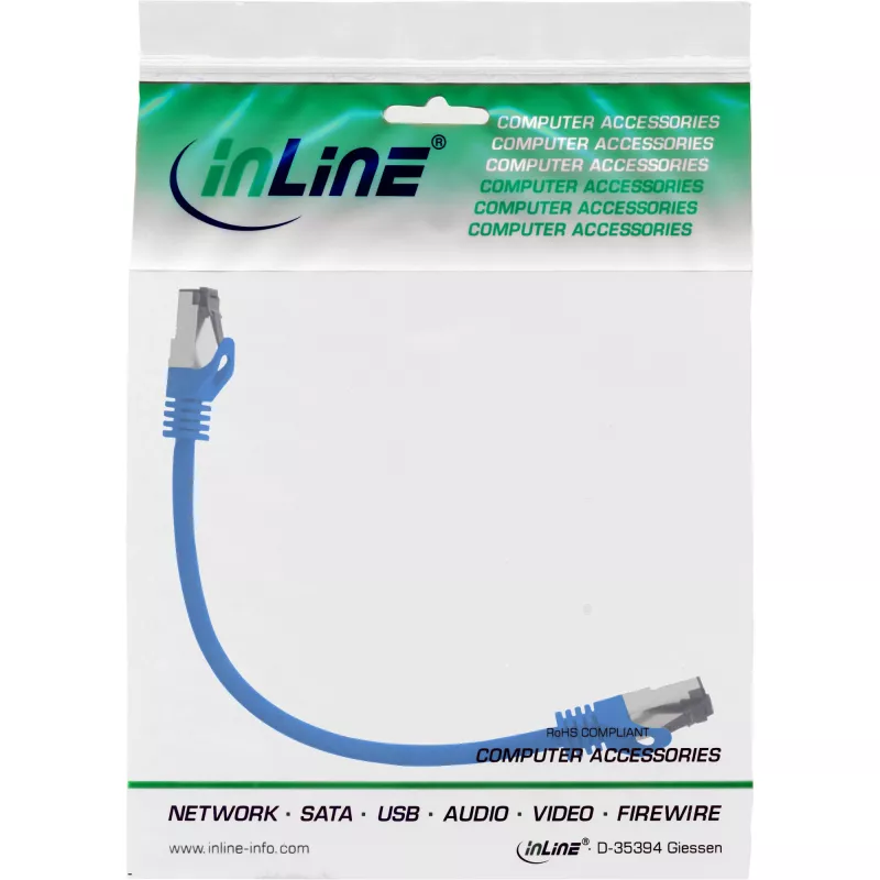 Cabo de rede InLine S/FTP PiMF Cat.8.1 sem halogéneos 2000MHz azul, 0,25 m