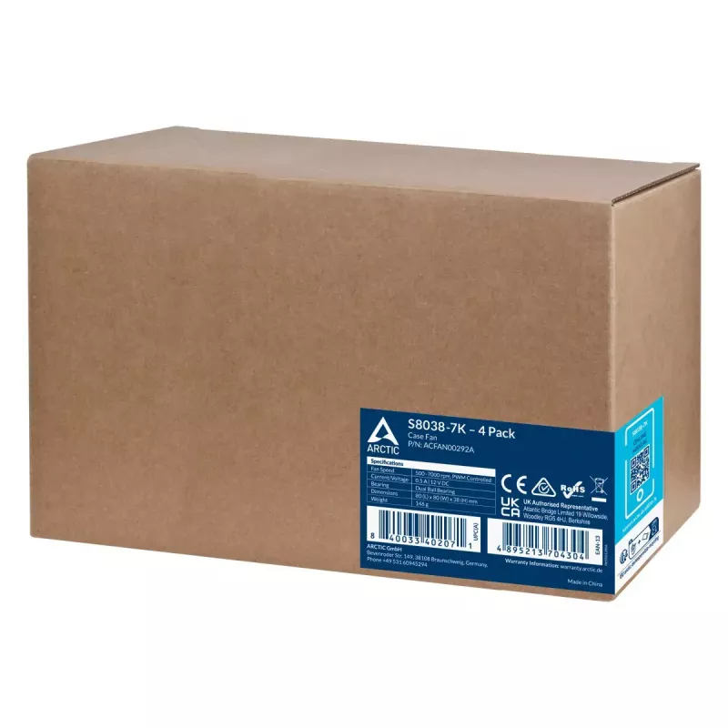 Ventoinha ARCTIC S8038-7K 80 mm 118,93 m³/h rolamento de esferas duplo preto