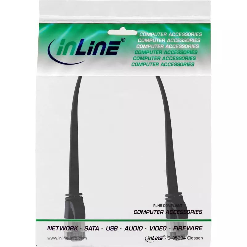 Cabo de rede plano InLine, U/FTP, Cat.8.1, TPE sem halogéneos, preto, 0,3 m