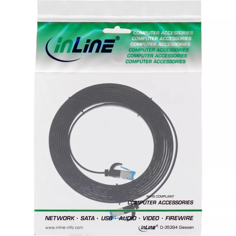Cabo de rede plano InLine, U/FTP, Cat.6A, TPE sem halogéneos, preto, 3 m