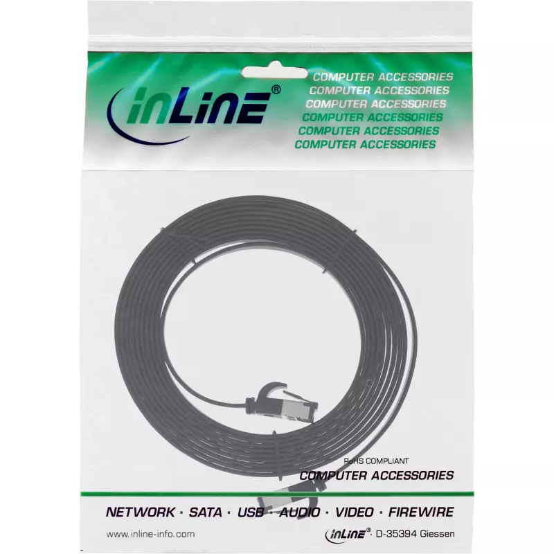 Cabo de rede plano InLine, U/FTP, Cat.8.1, TPE sem halogéneos, preto, 1 m