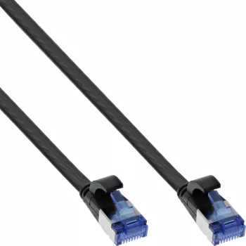 Cabo patch InLine plano, U/FTP, Cat.6A, TPE sem halogéneos, preto, 0,3 m