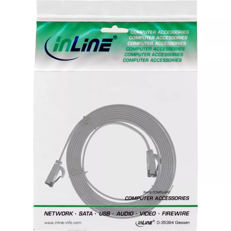Cabo patch plano InLine, U/FTP, Cat.8.1, TPE sem halogéneos, cinzento, 1,5 m