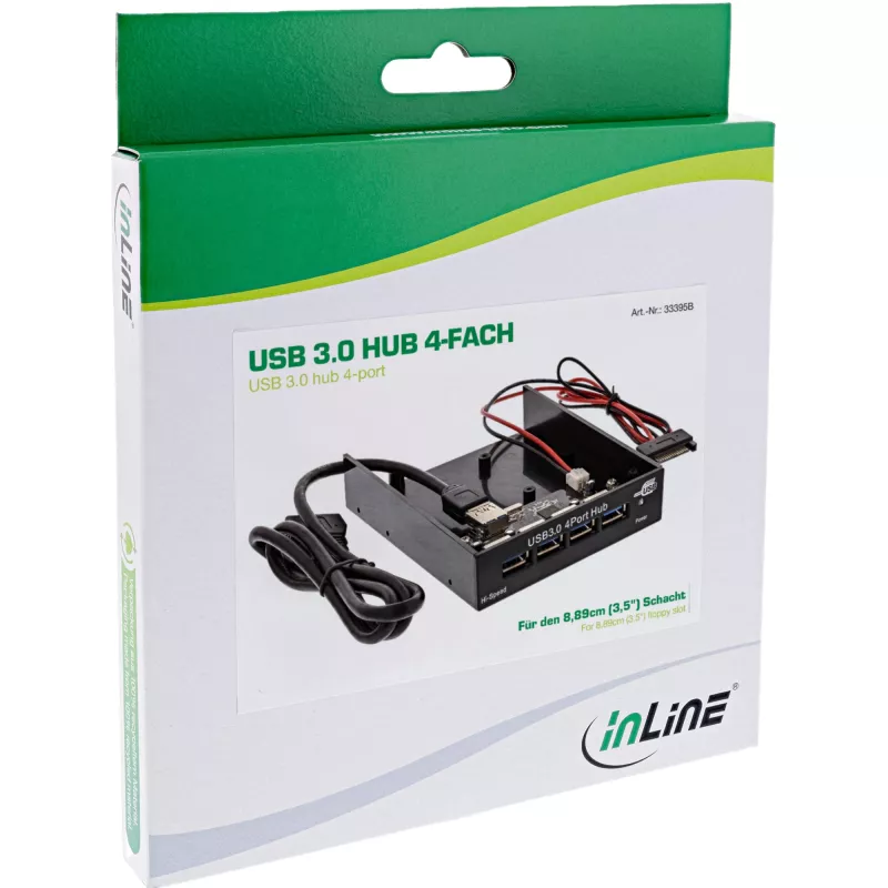Hub de painel USB 3.0 InLine de 4 portas para baía de disquete de 3,5