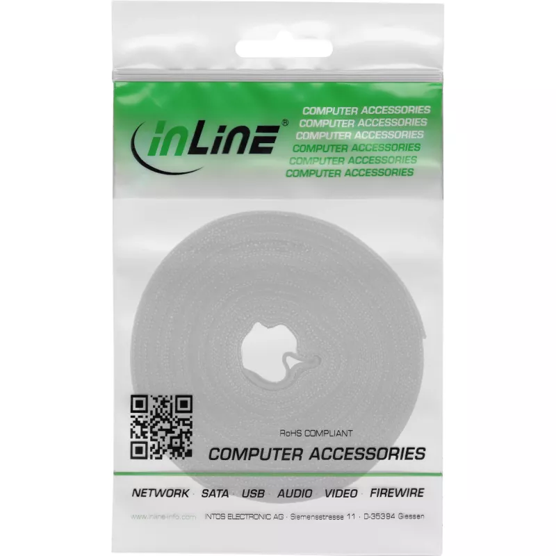 Abraçadeira de velcro InLine 10 m × 16 mm branco – abraçadeira de velcro reutilizável