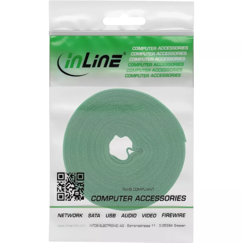 Abraçadeira de cabos com fecho de velcro InLine Band 16 mm, 10 m, verde