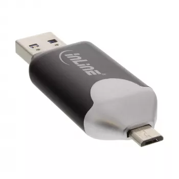 Leitor de cartões duplo USB3.0 InLine, USB A e Micro-USB 2.0 para SDXC e microSDXC