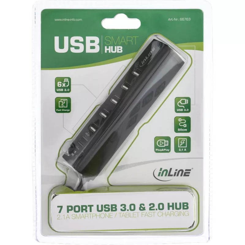 Hub USB InLine Smart Hub 7 portas USB 3.0 & 2.0 com porta de carregamento rápido