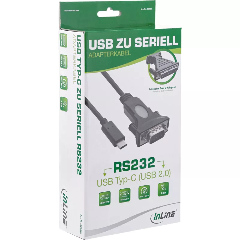 Cabo adaptador InLine USB-C para série, ficha USB-C / ficha DB9, 1,8 m