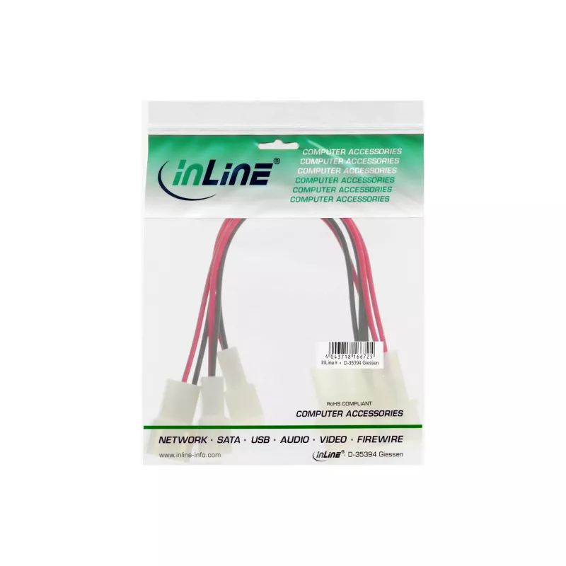 Cabo adaptador para ventoinha de PC InLine 12V / 5V para até 3 ventoinhas 33005A