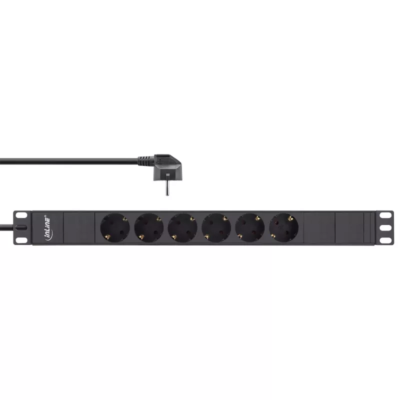 Régua de tomadas 19 polegadas InLine, 6 tomadas Schuko, sem interruptor, 2m, preto