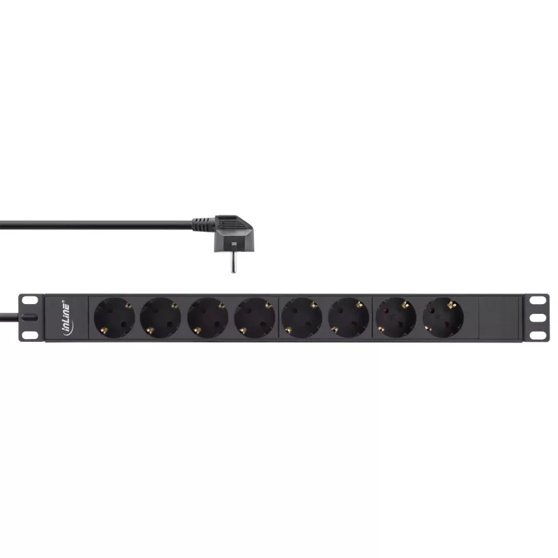 Régua de tomadas 19 polegadas InLine, 8 tomadas Schuko, sem interruptor, 2m, preto
