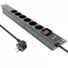 Régua de tomadas 19 polegadas InLine, 6 tomadas Schuko, com interruptor, 2m, preto