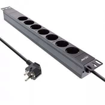 Régua de tomadas 19 polegadas InLine, 7 tomadas Schuko, sem interruptor, 2m, preto