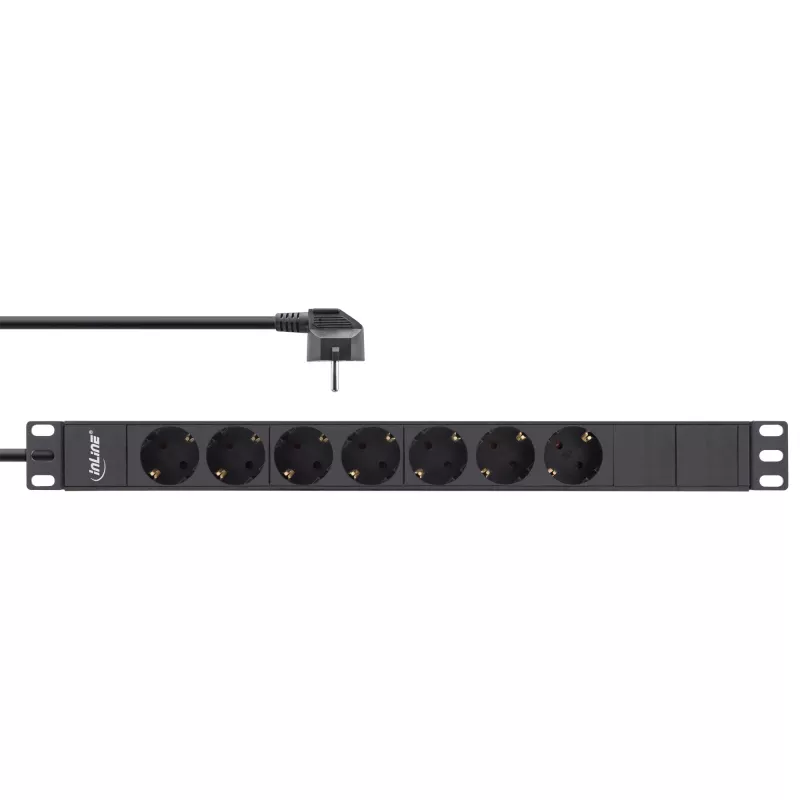Régua de tomadas 19 polegadas InLine, 7 tomadas Schuko, sem interruptor, 2m, preto