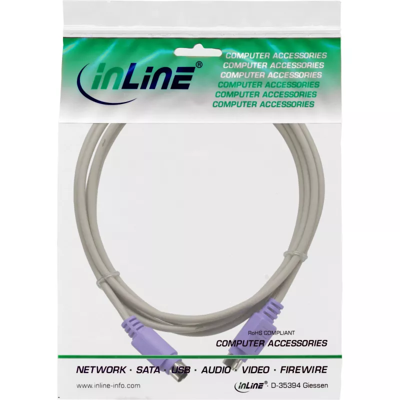 Cabo PS/2 InLine macho/macho cinzento com ficha violeta 2m
