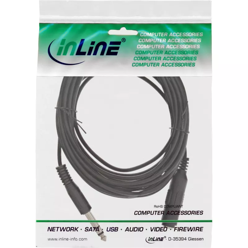 Extensão de jack 6,3 mm estéreo macho/fêmea 5 m InLine 99935A