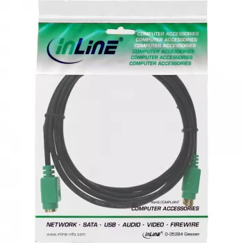 Cabo PS/2 InLine, M/F, preto/verde, contactos dourados, 3 m