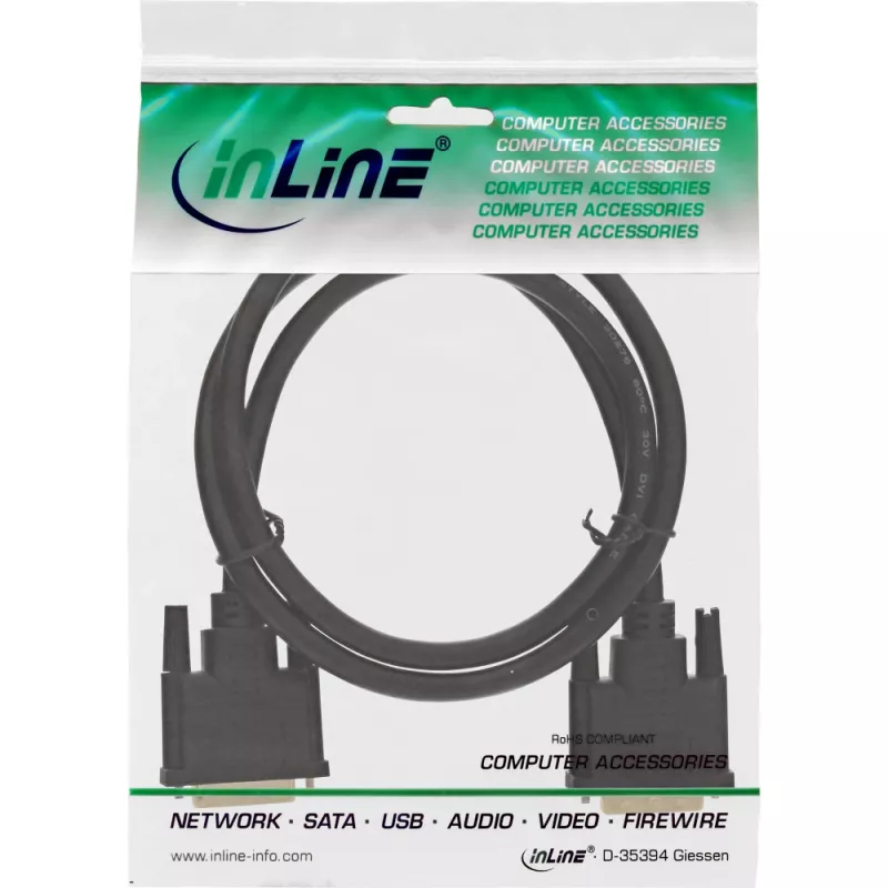 Cabo DVI-D InLine, Premium, 24+1 M/M, Dual Link, dourado, 2m