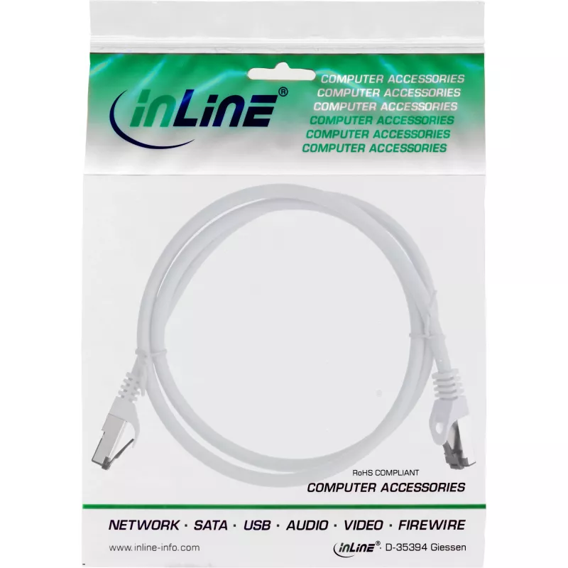 Cabo de rede InLine, S/FTP (PiMf), Cat.8.1, 2000MHz, sem halogéneos, branco, 0,5m