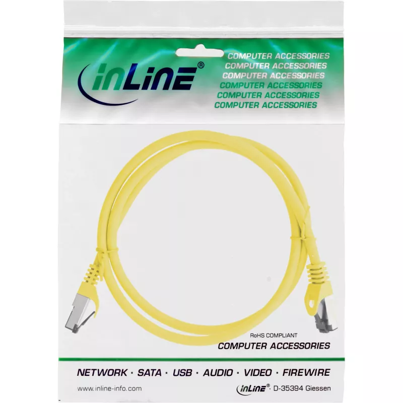 Cabo de rede InLine, S/FTP (PiMf), Cat.8.1, 2000MHz, sem halogéneos, amarelo, 1,5m