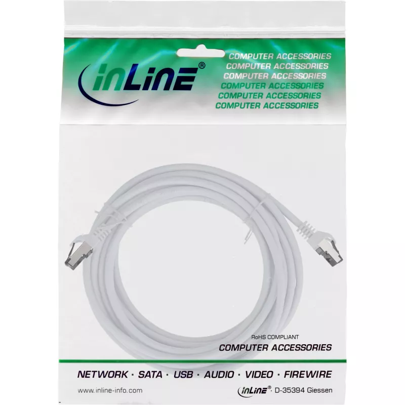 Cabo de rede InLine, S/FTP (PiMf), Cat.8.1, 2000MHz, sem halogéneos, branco, 7,5m