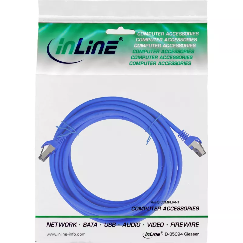 Cabo de rede InLine S/FTP PiMF Cat.8.1 sem halogéneos 2000 MHz azul, 7,5 m
