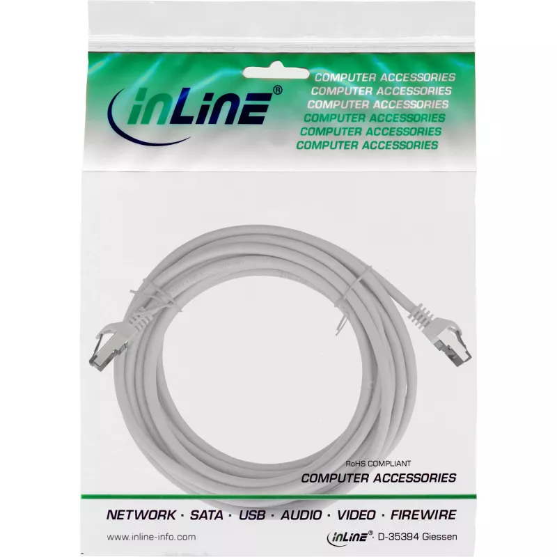 Cabo de rede InLine, S/FTP (PiMf), Cat.8.1, 2000 MHz, sem halogéneos, cinzento, 7,5 m