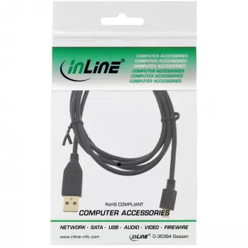 Cabo Micro USB 2.0 InLine, ficha USB Type-A / ficha Micro-B, preto, 5 m