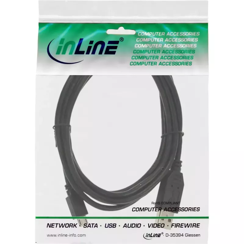 Cabo Micro USB 2.0 InLine, ficha USB Type-A / ficha Micro-B, preto, 3 m