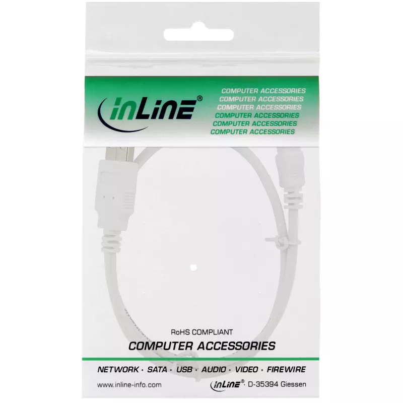 Cabo Mini USB 2.0 InLine, ficha Type-A / ficha Mini-B (5 pinos), branco, 1 m