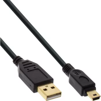Cabo Mini USB 2.0 InLine, ficha Type-A / ficha Mini-B (5 pinos), preto/dourado, 1 m