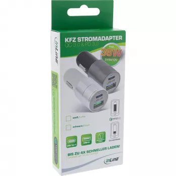 Carregador de automóvel USB InLine fonte de alimentação Quick Charge 3.0, preto