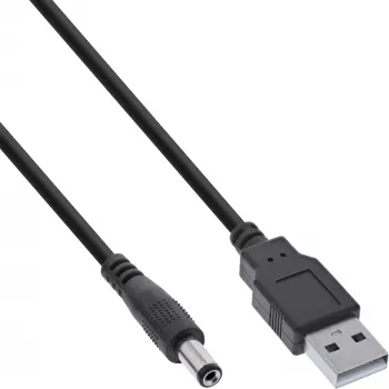Cabo adaptador InLine, ficha USB-A para ficha DC 5,5x2,10 mm, preto, 1 m